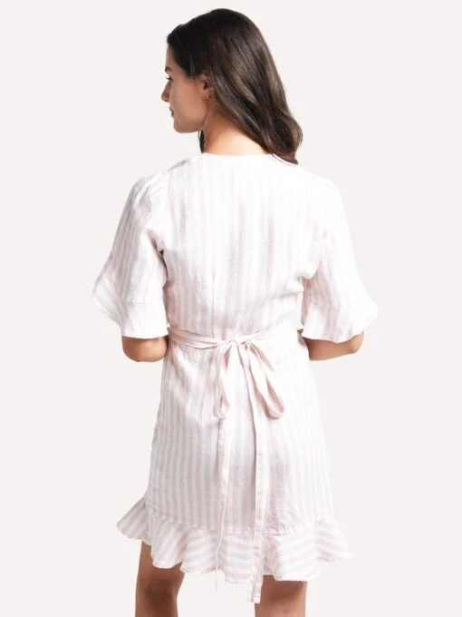 Honorine Edie Striped Linen Dress -Clothing Line Store a19dl205 powder whitealt1