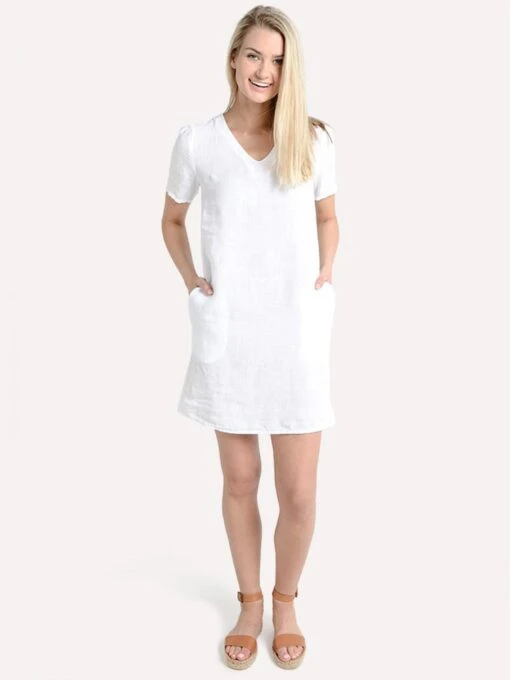 Hartford Women's Linen Straight Fit Ril Dress -Clothing Line Store arra605 whitealt3