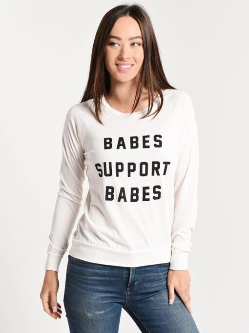 Friday+Saturday Babes Support Babes Long Sleeve Pullover -Clothing Line Store babessupportbabes multi