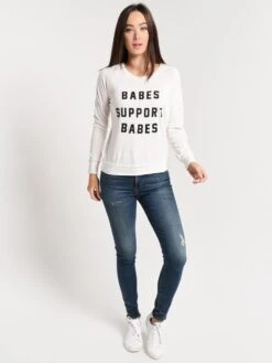 Friday+Saturday Babes Support Babes Long Sleeve Pullover -Clothing Line Store babessupportbabes multialt3