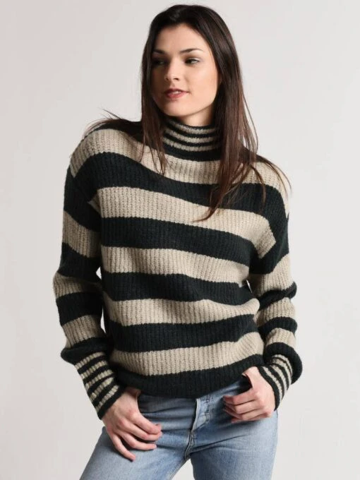 J.O.A. Stripe Turtleneck Sweater -Clothing Line Store bc7783 grey green