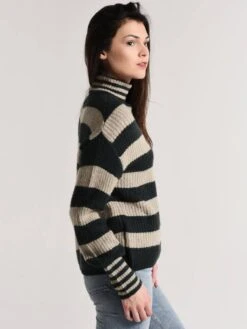 J.O.A. Stripe Turtleneck Sweater -Clothing Line Store bc7783 grey greenalt1