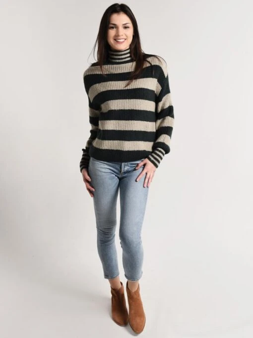 J.O.A. Stripe Turtleneck Sweater -Clothing Line Store bc7783 grey greenalt3