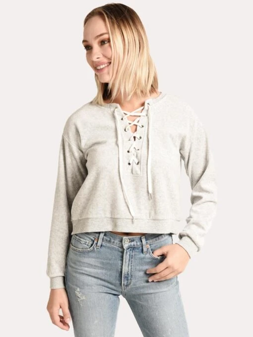 BB Dakota Tie It Together Lace Up Sweatshirt -Clothing Line Store bj105825 ltheathergrey