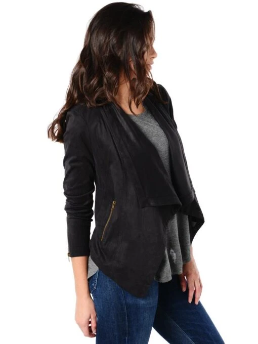 Cupcakes And Cashmere Faux Suede Draped Jacket -Clothing Line Store cg32944 mackenzie charcoalalt2