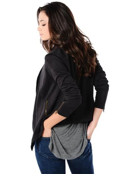 Cupcakes And Cashmere Faux Suede Draped Jacket -Clothing Line Store cg32944 mackenzie charcoalalt3