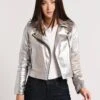 Cupcakes And Cashmere Brooklee Faux-Leather Metallic Moto Jacket -Clothing Line Store ci402688 silvertoffee 50cb6f96 965c 451d 81e1 da17b4997980