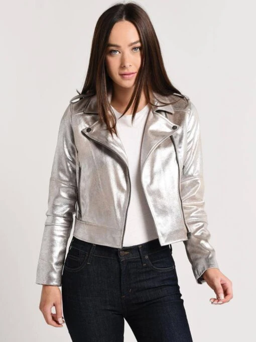 Cupcakes And Cashmere Brooklee Faux-Leather Metallic Moto Jacket -Clothing Line Store ci402688 silvertoffee 50cb6f96 965c 451d 81e1 da17b4997980