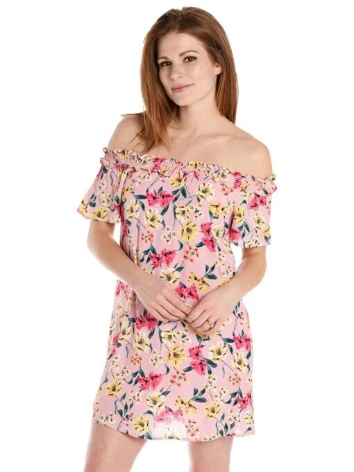 Everly Off The Shoulder Floral Dress -Clothing Line Store dr8875 pink 8afa531b ef76 4840 a1b4 43247a2af73e