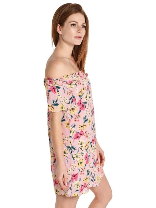 Everly Off The Shoulder Floral Dress -Clothing Line Store dr8875 pinkalt1