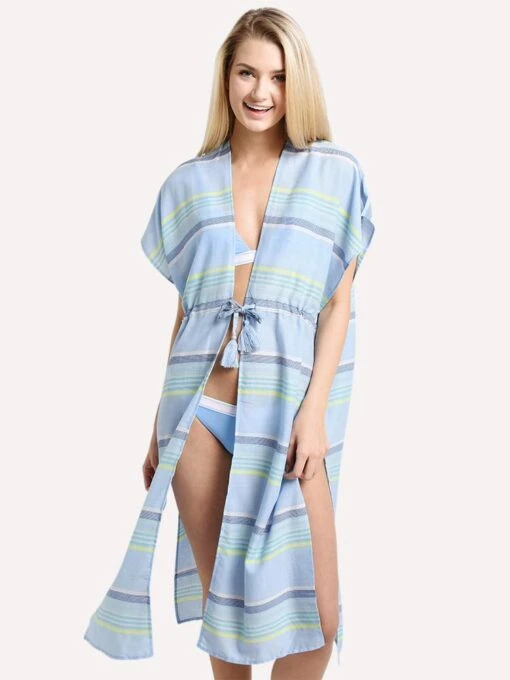 Echo Sunset Stripe Midi Cover Up -Clothing Line Store eb0050 skyblue