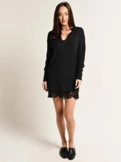 Brouchu Walker Lace Looker Sweater Dress -Clothing Line Store jer1065 obsidianmelangealt1