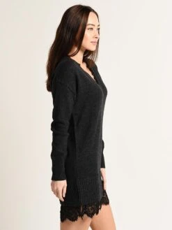 Brouchu Walker Lace Looker Sweater Dress -Clothing Line Store jer1065 obsidianmelangealt2