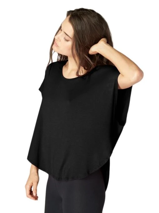 Beyond Yoga Silk Or Swim Scalloped Tee -Clothing Line Store lk7283 blackalt1