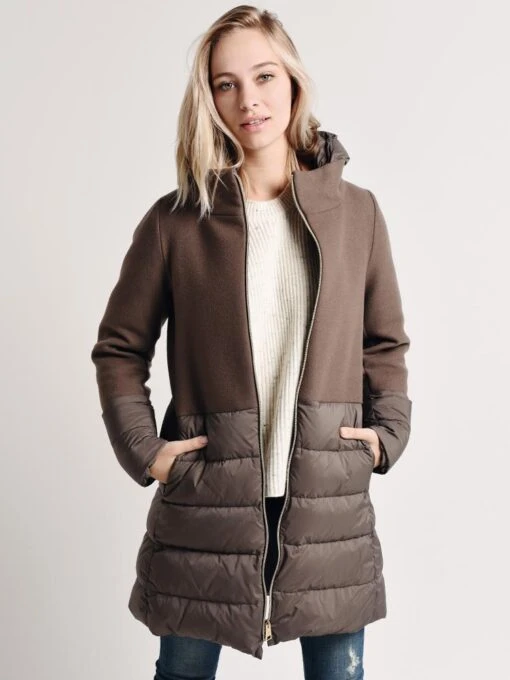 Herno Women's Half Wool Half Puffer Coat With Removable Hood -Clothing Line Store p10848d 39601 taupe