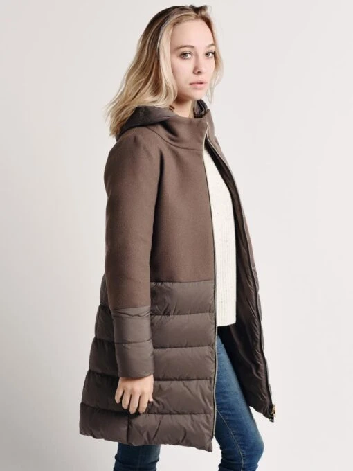 Herno Women's Half Wool Half Puffer Coat With Removable Hood -Clothing Line Store p10848d 39601 taupealt1