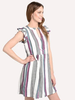 THML Women's Flutter Sleeve Stripe Dress -Clothing Line Store srt0214 greyalt1