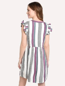 THML Women's Flutter Sleeve Stripe Dress -Clothing Line Store srt0214 greyalt2