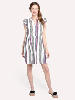 THML Women's Flutter Sleeve Stripe Dress -Clothing Line Store srt0214 greyalt3