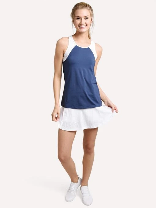 L'Etoile Sport Shoulder Trim Tank -Clothing Line Store t026m navy whitemeshalt1