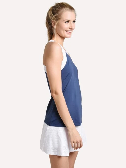 L'Etoile Sport Shoulder Trim Tank -Clothing Line Store t026m navy whitemeshalt2