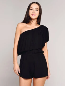 Trina Turk Sunshine Covers One Shoulder Romper -Clothing Line Store tt8wk37 black 499a36cb b5d3 495b 9b18 8612b4113f76